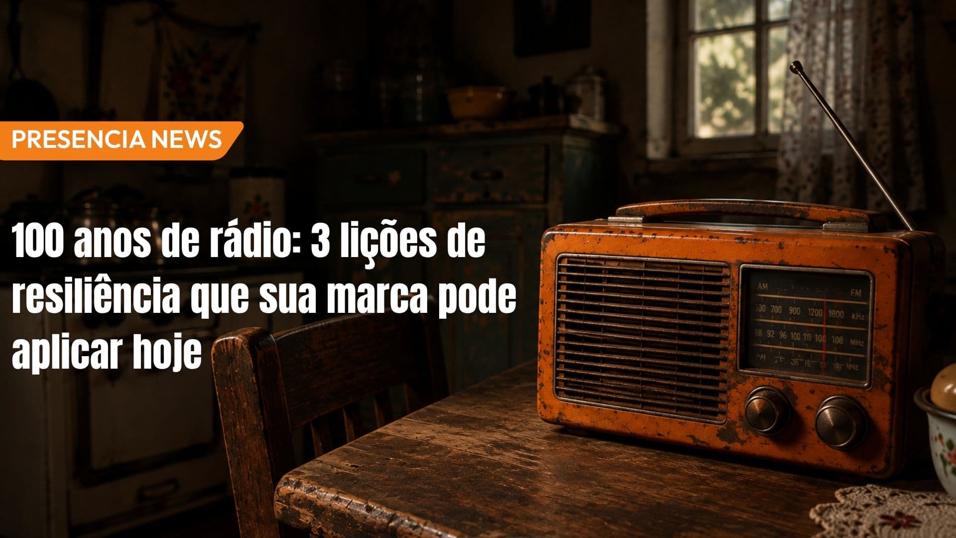 Um rádio antigo ao lado de um smartphone moderno, simbolizando os 100 anos de resiliência do rádio como meio de comunicação