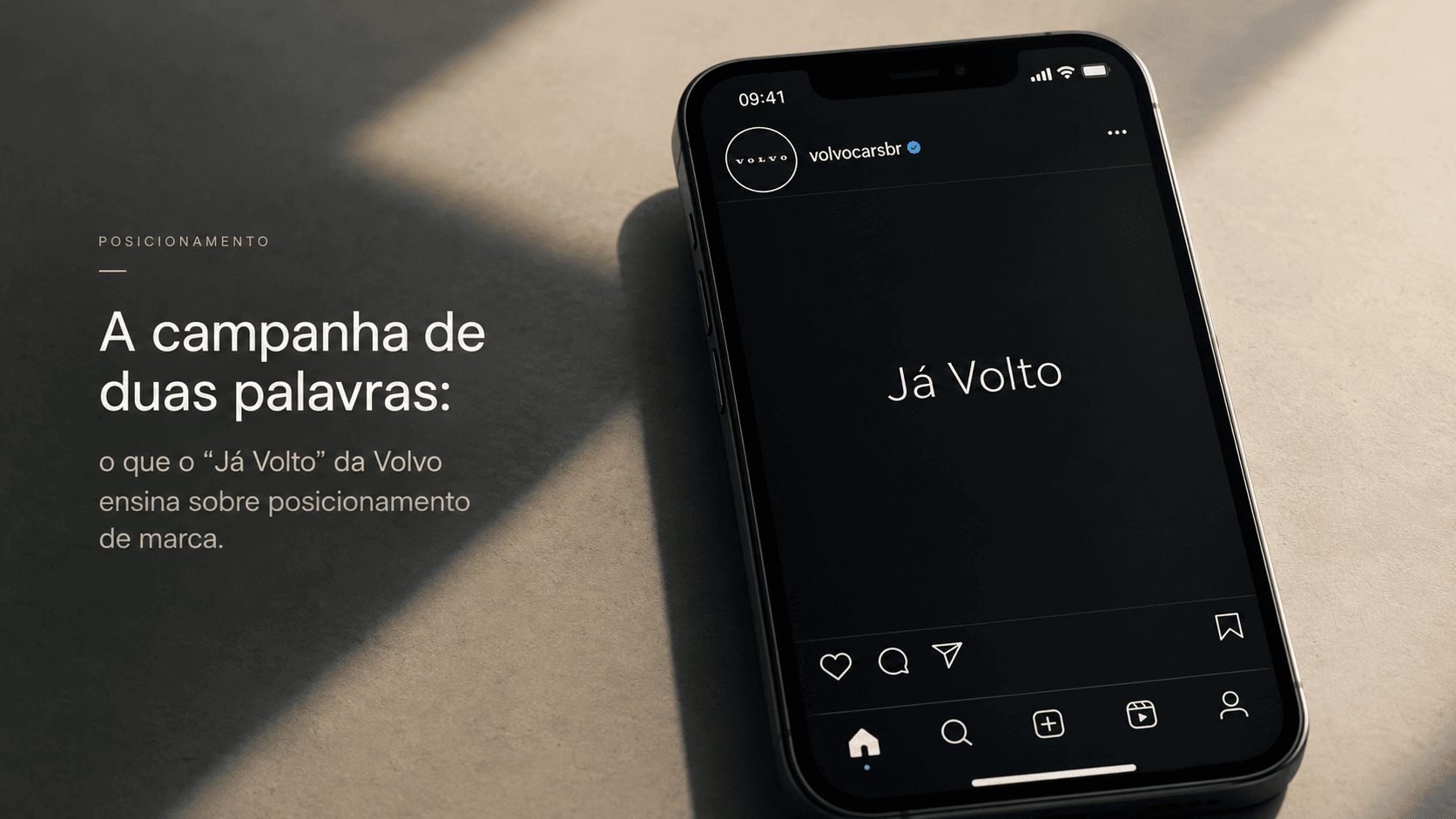 Perfil de Instagram vazio com a mensagem "Já Volto" ao centro