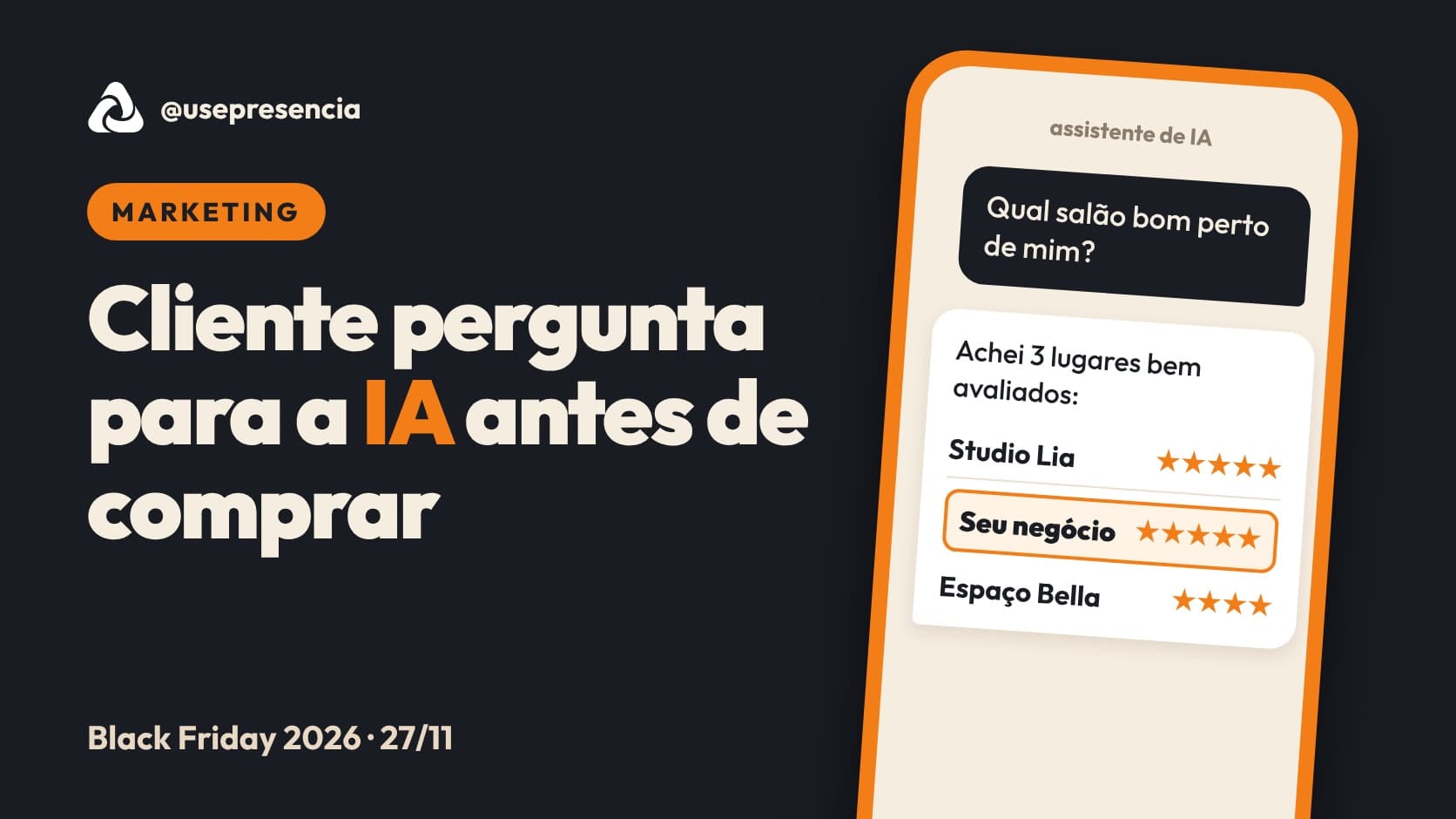 Celular mostrando uma conversa com assistente de IA ao lado de uma sacola de compras laranja